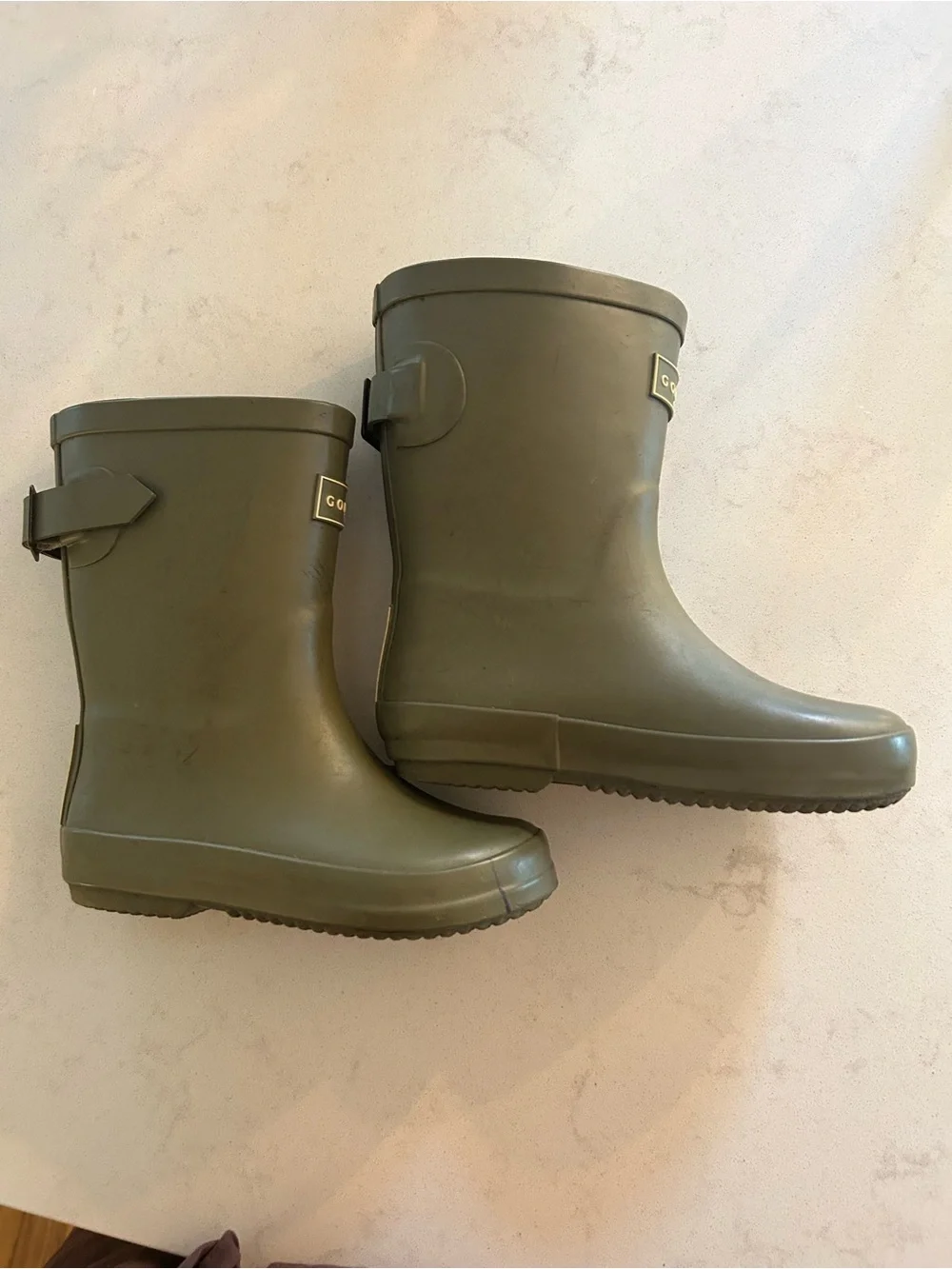 Goumi Kids Olive Rubber Pull-On Muddies Rain Boots with Buckle